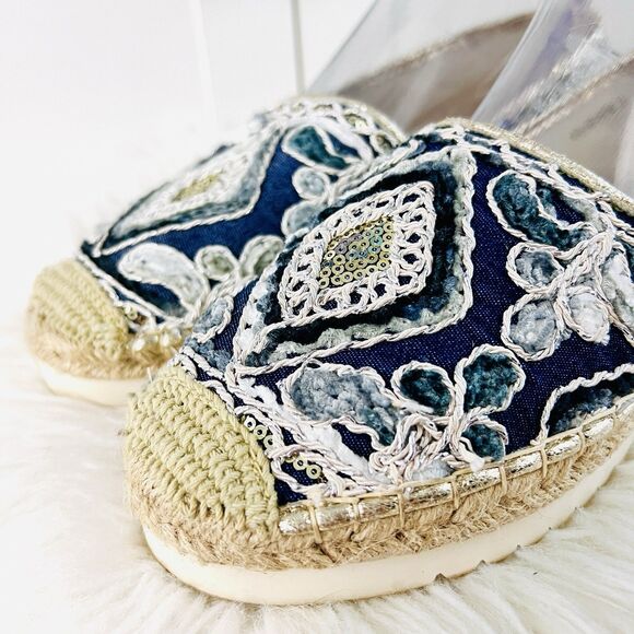 Patrizia by Spring Step Agleam Skym Blue Jeweled Embroidered Jute Shoes EU38 US8 - Picture 2 of 9